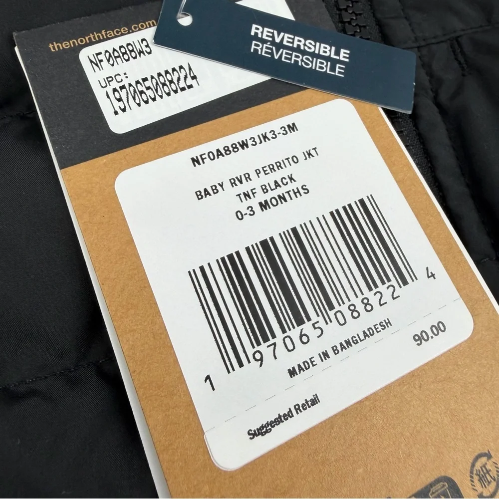 The North Face Baby Reversible Perrito Hooded Jacket 0-3M Baby Black/Grey $90 - Picture 10 of 11
